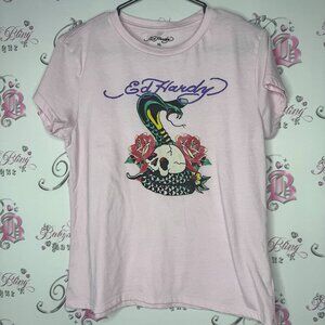 Ed hardy tshirt tee graphic snake rose pink purple tattoo style DON ED HARDY y2k